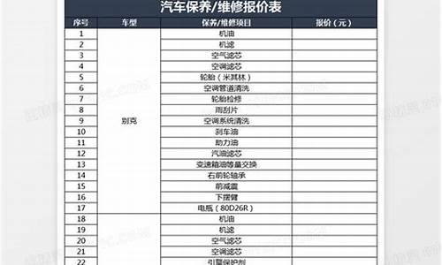 汽车保养费用明细表-汽车保养价目表范本